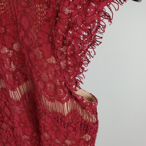 Maeve by Anthropologie Womens Elsa Wine Burgundy Lace Peplum Dress Medium Cotton - Picture 6 of 8